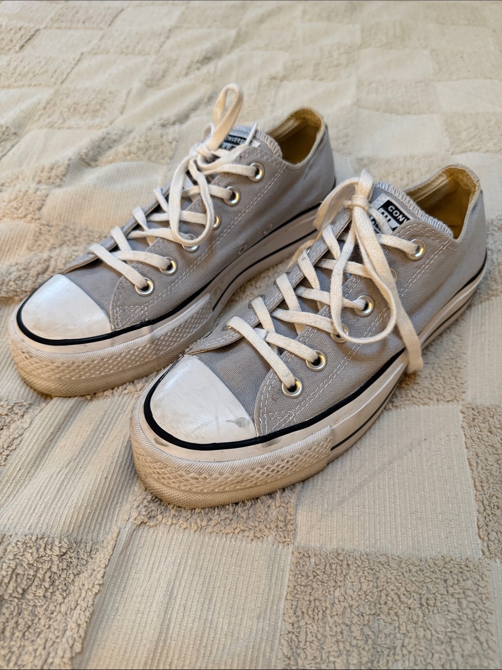 Converse Classic Low Top Platform Sneakers in Light Blue/Gray and White Trim
